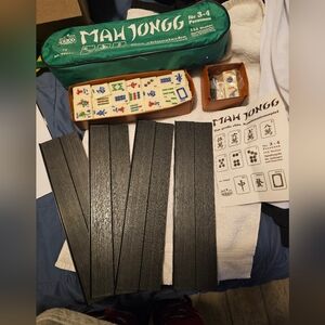 Mah Jongg Set with Green Carry Case and Black Racks - Classic Tile Game Travel